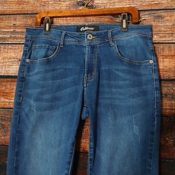 California Vintage Jeans Size 32 Slim Straight Blue Denim Stretch Distressed - Picture 4 of 10